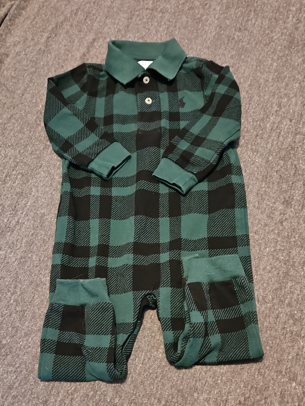 Ralph Lauren Green and Black Plaid Footed One-Piece Romper